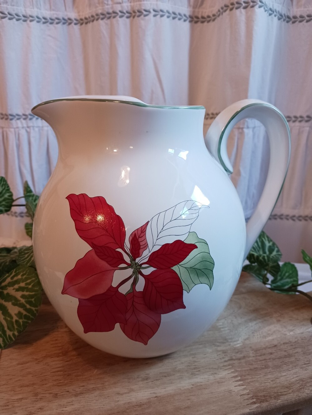 80s Block Bernarda 2qt Ice Lip Pitcher Mary Lou Goertzen Poinsettia Christmas